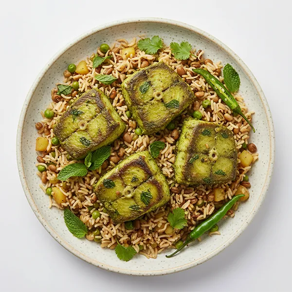 Hariyali Tawa Fish with Usal Pulao